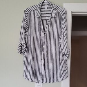 Sigrid Olsen Black and White Striped Button Down Shirt
